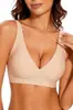 Sujetador de Gelatina Tk de Amazon Más Vendido Transfronterizo, Ropa Interior Cómoda Inalámbrica Sin Costuras de V Profunda para Mujer Que Hace Que los Senos Grandes Parezcan Más Pequeños