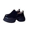 Mocassins Pretos de Couro Fosco Estilo Francês para Mulheres, Novo Modelo 2026, Sapatos de Corte Profundo, Versáteis para o Dia a Dia, Sapatos de Couro com Sola Grossa e Salto Bloco