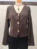 Amazon Cardigan de Punto con Cuello Corto Transfronterizo Primavera y Otoño Nuevo Ajuste Delgado Botón Metálico Color Sólido Suéter Ropa para Mujer