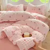 Conjunto de quatro peças em veludo bolha de alta gramatura com estampa, conjunto de três peças em veludo bolha de desenho animado fresco e fofo, roupa de cama Nantong