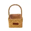 Cesta tejida de madera artesanal estilo pastoral fresco pequeña cesta de madera portátil color madera cesta tejida de madera cesta artística tejida de madera