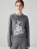 Suéter de Punto de Cachemira Bordado Jacquard de Conejito Dulce para Mujer, Jersey Holgado, Top Elegante y Juvenil de Manga Larga