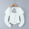 Ins Moda Cruzada Europeia e Americana 2026 Nova Moda Elegante Roupas Femininas Atacado Gola Quadrada Mangas Longas Bufantes Moda Camisa Casual
