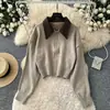 Cárdigan de Punto de Color Block de Alta Gama con Solapa y Cremallera para Mujer, Estilo Perezoso de Otoño, Prenda Exterior de Moda, Top Nuevo Estilo 2026