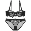 Lingerie sexy transfronteiriça para mulheres, sutiã de renda com laço ultratransparente, minimiza seios grandes, conjunto de lingerie erótica plus size
