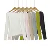 742-26 Estilo Outono Versão Coreana Estilo Básico Superfície Lisa Cor Macaron Lã Gola Canoa Slim Fit Manga Longa Camiseta Camada de Base