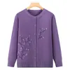 Cardigan de Tricô de Manga Longa Outono da Mamãe Jaqueta Suéter Bordado Roupas para Mulheres de Meia-Idade e Idosas Camada Base da Vovó Primavera e Outono