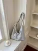 Bolsa de ombro listrada estilo coreano ins para mulheres com alça de ombro plissada ajustável, bolsa transversal de grande capacidade para estudantes e para o dia a dia