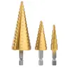 Kit de Brocas Escalonadas Hexagonais de Metal com Bolsa de Pano Métrica 3 Peças Broca de Ponto Fixo Broca Pagoda