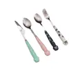 Venta al por mayor de fábrica creativa de dibujos animados para niños juego de cubiertos de tres piezas de acero inoxidable tenedor cuchillo cuchara juego de cubiertos portátil