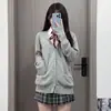 Cardigã de tricô préppy com decote V estilo japonês para mulheres, peça externa de uniforme JK, modelagem solta, versátil, jaqueta de manga comprida de cor sólida para o outono