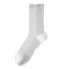 Calcetines de Algodón de Alta Calidad para Mujer, Calcetines Finos de Encaje con Volantes Estilo Ballet de Media Pantorrilla, Calcetines Holgados de Malla Transpirable sin Costuras de Media Pantorrilla