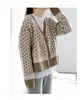 Cardigan Tricotado de Cor Contrastante Elegante Retro Estilo Coreano Outono e Primavera Ins Gola V Rombos Grosso Solto Casaco Feminino