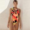 Estilo Novo Europeu e Americano Cintura Alta Sexy Um Ombro Estampado Maiô Peça Única Costas Nuas Conjunto de Maiô para Esportes Aquáticos para Mulheres