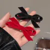 Horquilla con lazo de terciopelo rojo, elegante flequillo lateral, pinza de pico de pato, horquilla para el tocado, novedad 2023 para mujer