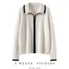 Suéter de cashmere grosso de sete agulhas para mulheres, com zíper parcial, gola alta, mangas compridas, design de puxar, em cor sólida com padrão de trança e corte solto
