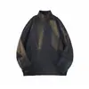 Sudadera de otoño estilo americano de trabajo pesado con patchwork y cuello alto para hombre, chaqueta deportiva pullover de media cremallera de corte holgado de moda