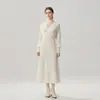 Vestido de cachemira de longitud media con cuello en V cruzado, vestido suéter acanalado de color liso para mujer de otoño 2026, entallado a la cintura