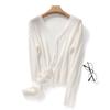 Chaqueta Cárdigan Tejida Slub Holgada Nueva Estilo Coreano Manga Larga Combinable Relajada Cuello en V Calada Chaqueta Protectora Solar para Mujer