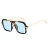 Gafas de sol retro europeas y americanas de doble puente y montura cuadrada para hombre y mujer, lentes de protección solar con patillas metálicas de moda, venta al por mayor transfronteriza