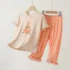 Pijama Nuevo para Niñas 2025, Verano Cartoon Clase A Ropa de Casa, Conjunto de Manga Corta, Traje Delgado de Aire Acondicionado para Niños, Transpirable