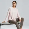 Top de yoga de seda helada de verano, tacto desnudo, cuello redondo, holgado, transpirable, versátil, camiseta casual deportiva de manga larga para fitness