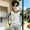 Camiseta de algodão puro com blocos de cor e mangas compridas para meninos, peça básica para primavera e outono, novo estilo, top raglã moderno com gola redonda para meninos e crianças mais velhas