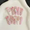 Nuevas pegatinas de uñas de alta gama estilo francés largas hechas a mano de KT, linda y genial con estampado de leopardo, para chicas dulces