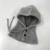 Corea del Sur ins pasamontañas con cordón para mujer, bufanda de botón, gorra con cuello integrado, gorro de punto cálido de invierno para protección de orejas