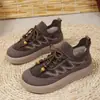 Venta Caliente Transfronteriza Zapatos de Mujer Flyknit con Felpa Venta Directa de Fábrica Suela Gruesa Zapatos Casuales Cálidos Con Cordones Retro Zapatos Deportivos con Cuentas de Madera