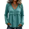 2026 Verão Novo Estilo Europeu e Americano Solto Gola V Franjada Manga Longa Camiseta Cor Sólida Casual Top Camisa Cross-border Roupas Femininas