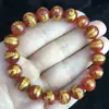 Pulsera de Ágata Negra Natural Estampada en Oro Zodíaco Dragón, Pulsera de Ágata Roja Fénix, Estilo Dragón y Fénix para Parejas, Aproximadamente 8-14 mm, Al Por Mayor