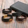 Amazon Cadena Europea y Americana Acero Inoxidable Punk Búho Pulsera Hombres Acero de Titanio Imán Hebilla Trenzada Pulsera de Cuero