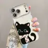 Pulseira de gato preto fofa capa de celular para Apple 18 Pro Max, iPhone 16 novo estilo feminino, 17 desenho animado, 15 cobertura total