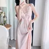 Conjunto de duas peças com camisola longa e roupão, camisola de seda gelada com sutiã embutido, roupão externo de renda sexy, roupa de casa, roupão mais vendido