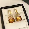 Brinco Ear Cuff Quadrado com Zircônia Flor Inlaid e Strass Banhado a Ouro Real 14k Leve Luxo Sensação de Alto Padrão Acessórios de Brinco Exquisitos da Moda para Mulheres