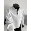 Camiseta de manga larga de diseño transfronterizo, estilo coreano de moda, de color liso, patchwork deconstruido, cuello Henley para hombre, adecuada para primavera y otoño, con corte holgado