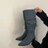 Nuevas Botas Holgadas Retro Francesas Otoño e Invierno 2025, Botas Vaqueras Occidentales, Botas Largas para Mujer, Tacones Altos Gruesos Estilo Coreano