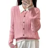 Cárdigan de punto de algodón puro para mujer, nuevo estilo otoño e invierno, imitación dos piezas, cuello polo, patrón trenzado, engrosado, corte holgado, abrigo suéter de bloques de color