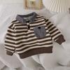 Suéter de estilo coreano para niños, suéter de algodón con cuello polo, suéter de terciopelo de una pieza con forro polar, ropa de moda para niños.