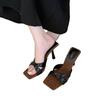 Zapatillas de Color Sólido Talla Grande 42 Punta Abierta Tacón Alto Calzado de Mujer Verano Nuevo Punta Cuadrada Tacón de Aguja Tacones Altos para Exterior
