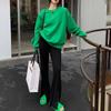 Suéter Verde Feminino Estiloso Redutor de Idade Top Estilo Japonês Estilo Preguiçoso Pulôver Solto Casaco Simples na Moda Top Básico