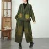 Foto Real de Roupa em Estoque Outono Vintage Botões Jeans Casual Três Dimensões Bolso Grande Solta Moda Personalidade Asa de Morcego Conjunto de Camisa