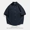 Camisa de Manga Corta con Diseño de Doble Bolsillo Personalizado para Hombre Estilo Retro Holgada Color Sólido Simple Moderna Marca Estilo Japonés