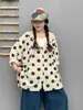Camisa Nueva de Manga Larga para Mujer de Primavera y Otoño, Lunares, Versátil, Adelgazante, con Capucha y Cordón, Top de Botones