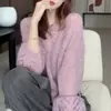 Suéter de Tricô de Mohair Estilo Suave de Nicho Transfronteiriço para Mulheres 2026 Nova Coleção Início da Primavera Corte Solto Emagrecimento e Rejuvenescedor