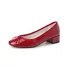 Dopamine 40-42 Tamanho Grande 2026 Outono Chunky Salto Médio Bico Redondo Simples Versátil Couro Genuíno Laço Raso Sapatos Femininos
