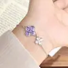 Nuevo Pulsera de Flor de Diamante Morado Trébol de Cuatro Hojas, Lujo Ligero, Moderno, Nicho, Diseño Exquisito, Pulsera de Gama Alta, Joyería para Mujer