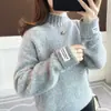 Suéter de Punto con Cuello Medio Alto Estilo Coreano para Otoño e Invierno, Nuevo Top de Manga Larga, Elegante Prenda Básica para Mujer