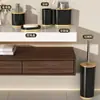 Set de Lujo Ligero Personalizado con Borde Dorado y Textura de Madera para Hotel, Tamaño de Viaje, Juego de Cinco Piezas para Baño, Set de Almacenamiento para Lavabo del Hogar Nórdico